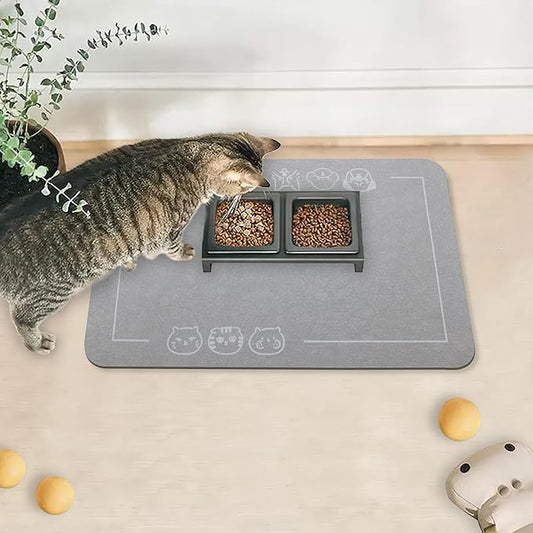 YCT Cat Pet Food Mat - Non-Slip Bottom Absorbent Quick Dry Feeding Mat for Dogs and Cats - Pet Supplies, 11.8"x18.1" Gray
