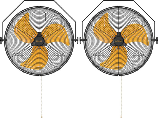 18 Inch Wall Mount Fan, Extended 6.6ft Power Cord, 360° Tilt Adjustment, 3-Speed, IP44 Industrial Commercial Wall Mounted Fan for Greenhouse, Garage, Workshop, Covered Patio, 2 Packs