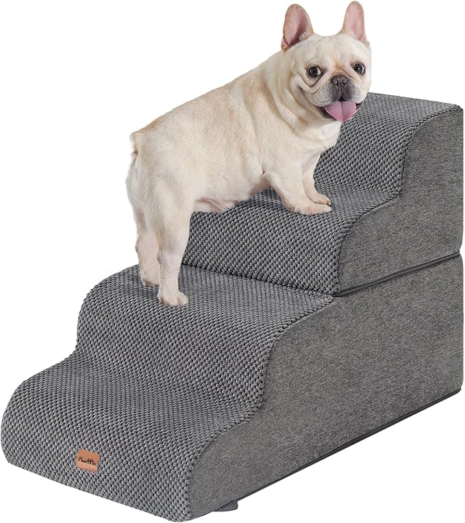 Made4Pets Dog Stairs Ramp for Bed, 4-Step Dog Steps for High Bed Couch Sofa Climbing, 35D Foam Pet Steps for Small Dogs and Cats, Non-Slip Bottom Pet Stairs, Grey