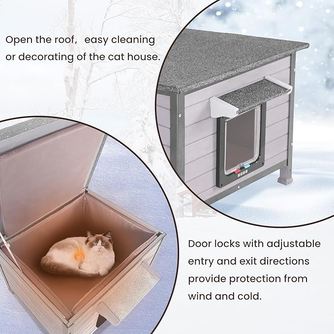Outdoor Insulated Cat House Weatherproof for Winter, Feral Cat Shelter with Insulated Liner, All Round Metal Frame Wooden Condos, Indoor and Outdoor Use for Cat, Rabbit and Small Animal