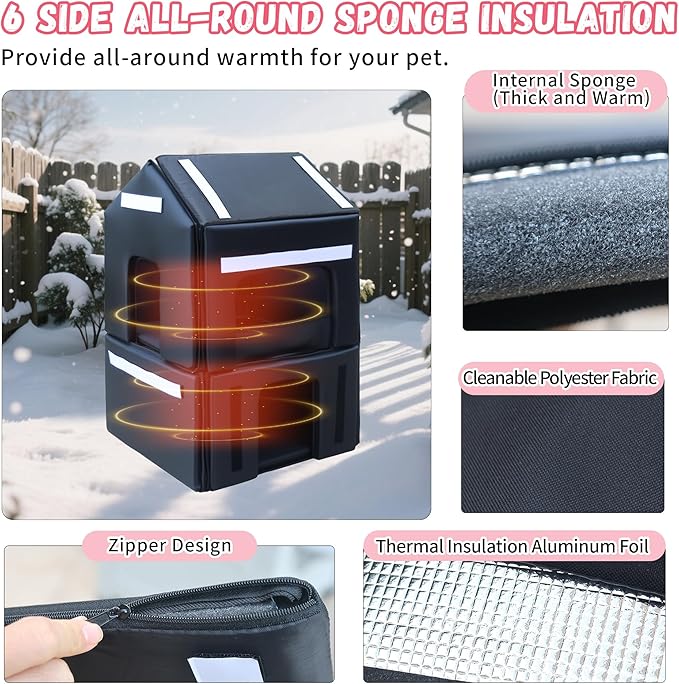 100% Insulated Outdoor Cat Houses for Winter, Waterproof 2 Story Outdoor Cat House with Insulated Liner, Outside Feral Cat Shelter for Outdoor Cats, Easy to Clean-Grey