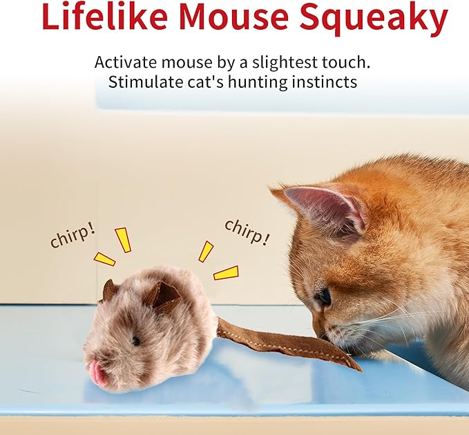 PETGEEK Gigwi Chirping Mouse Cat Toy, Fake Toys for Indoor Cats, Melody Chaser Toys with Hanging Loop for Bored Indoor Adult Cats Kittens Interactive Play (Mouse)