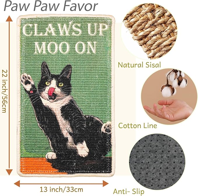 SOLDAY Cat Scratcher Mat for Floor Wall Carpet Couch Furniture, 22x13 inch Cat Scratching Posts Board, Anti Scratch Furniture Protector(Cow Cat)