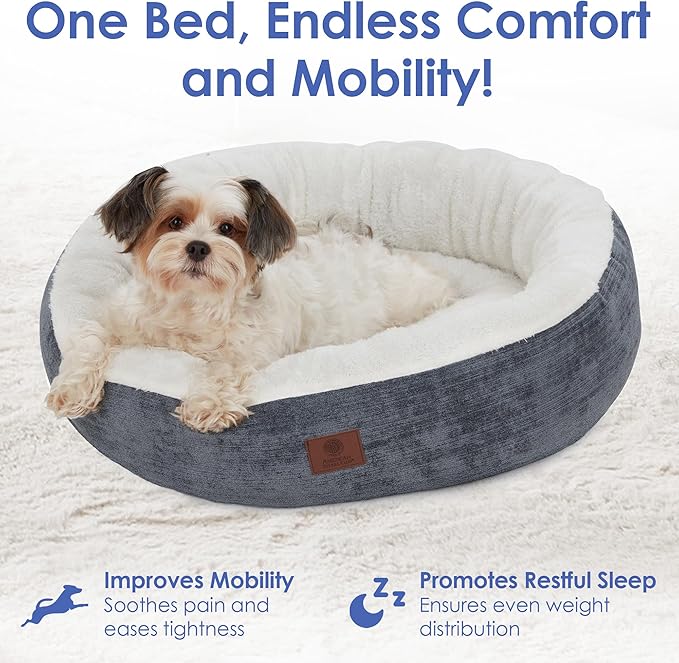 AMERICAN KENNEL CLUB 23" Mason Fabric Round Pet Bed - Stylish Washable Dog Bed with Non-Slip Bottom, Plush Sleeping Surface - for Cats, Small Breeds