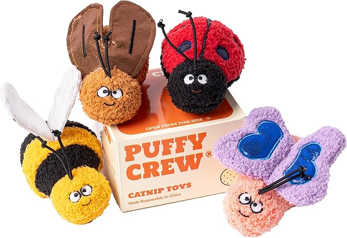 Interactive Catnip Cat Plush Toy, Insect Theme, 5'', for All Breed Size Cats (4 in 1)