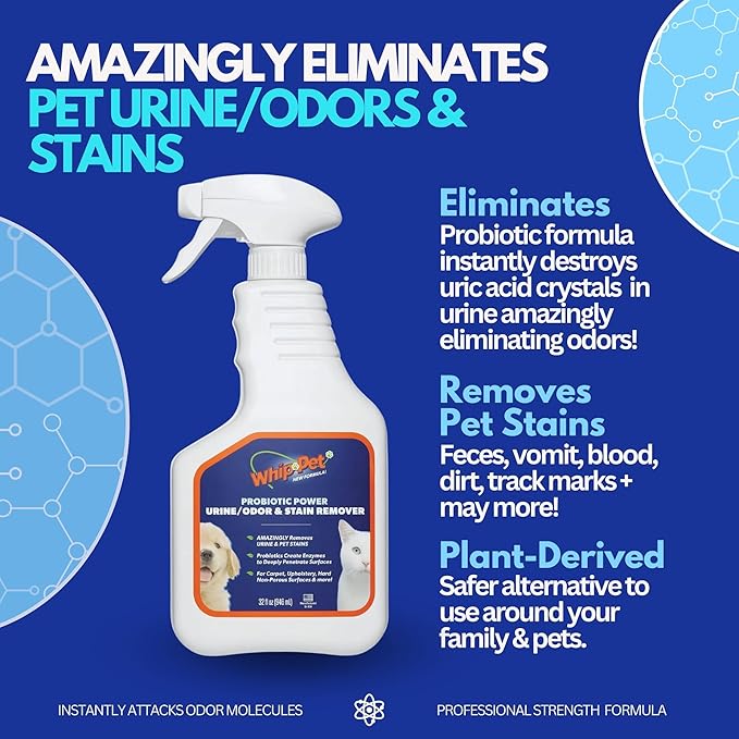 Whip-Pet Pet Odor Eliminator and Stain Remover -Professional Strength Enzymatic Cleaner for Dog Urine and Carpet Odor Eliminator - Pet Odor Remover, 32OZ