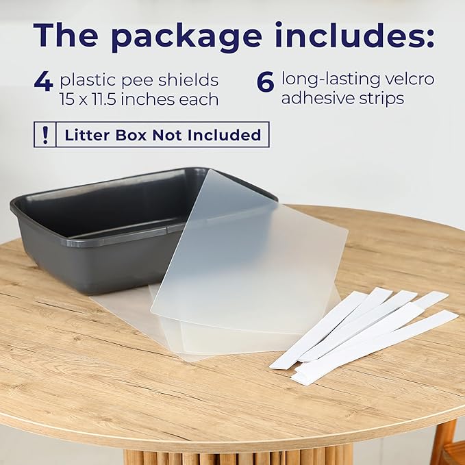 Cat Litter Box Pee Shields (4 Pcs) | Litter Box Cover 15 * 11.5in | Cat Pee Shields & Privacy Screen - Splash Guard for Open Top Litter Pan - Box Not Included