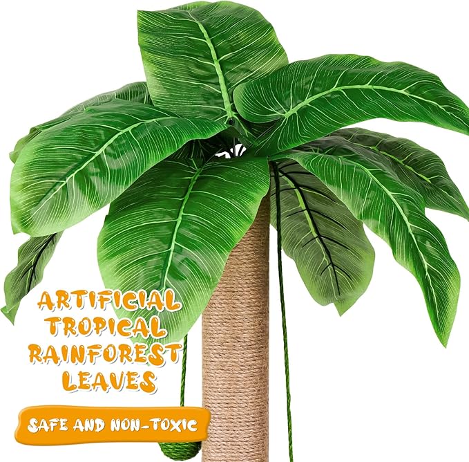 ZooZoo Cat Scratching Post, Cat Coconut Palm Tree for Indoor Kittens with Natural Sisal Scratch Pole Hanging Sisal Ropes and Balls, Cute 27" Tall Cat Scratcher for Cat and Kittens