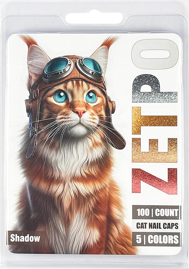 zetpo 100 pcs Cat Nail Caps | Cat Claw Covers | with Adhesives and Applicators (M, Metal Red, Bronze, Gold, Silver, Pearl White)