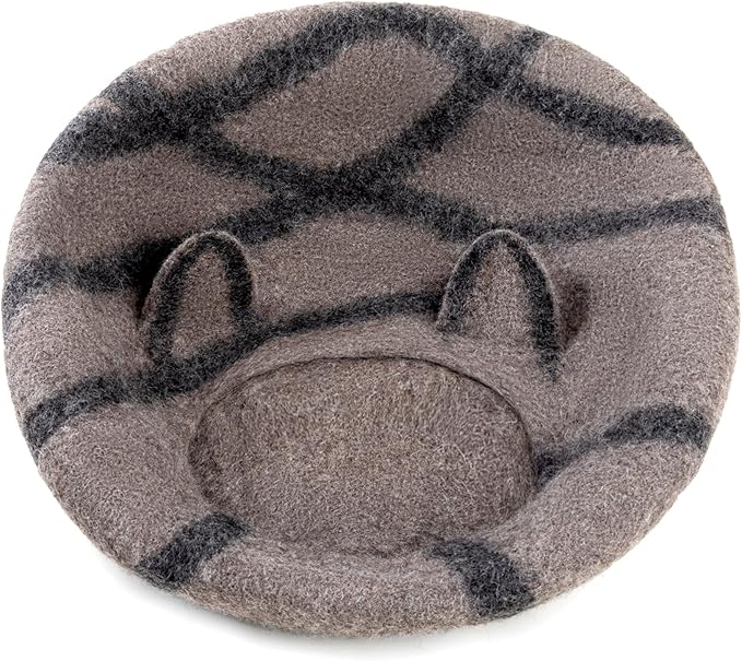 Woolygon Wool Cat Cave Bed - Handcrafted 100% Merino Wool, Eco-Friendly Felt Cat Cave for Indoor Cats and Kittens (Tabby Ears)