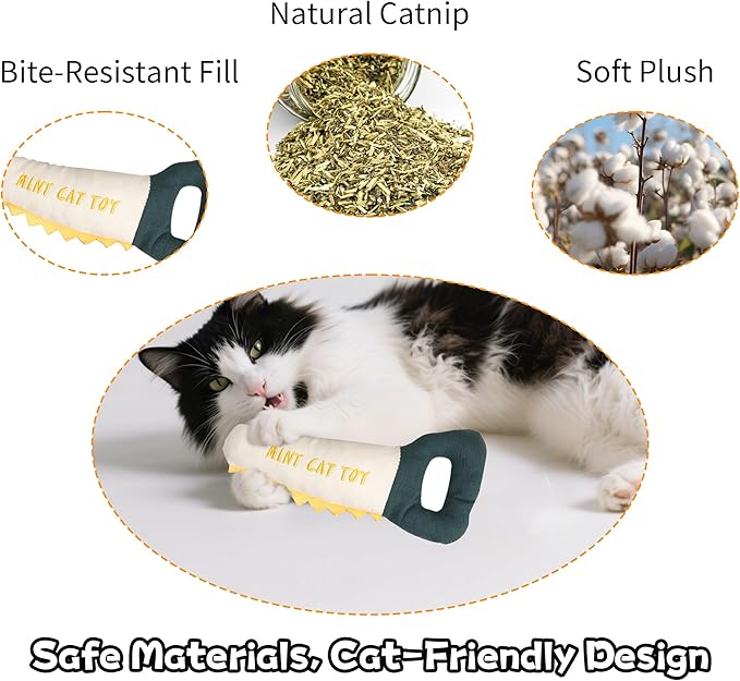 Plush Catnip Saw Toy for Cats – Durable, Bite-Resistant Chew Toy Filled with Natural Catnip, Interactive Teething & Indoor Play Toy for Kittens & Adult Cats