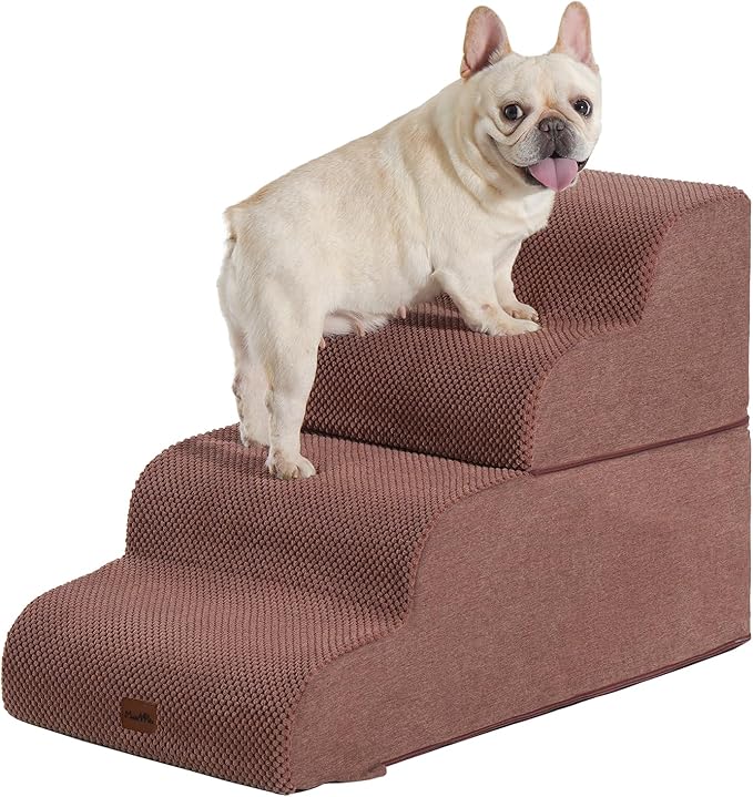 Made4Pets Dog Stairs Ramp for Bed, 4-Step Dog Steps for High Bed Couch Sofa Climbing, 35D Foam Pet Steps for Small Dogs and Cats, Non-Slip Bottom Pet Stairs, Brown