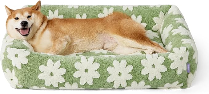 Lesure Cute Dog Bed for Large Dogs - Washable Pet Beds,Cozy Rectangle Orthopedic Sofa with Jacquard Shaggy Plush & Anti Slip Bottom,36x27x8inches