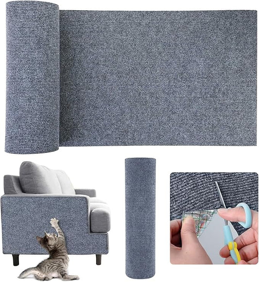 Cat Scratching Mat, Trimmable Cat Scratch Couch Furniture Protector Self-Adhesive Cat Scratch Pad DIY Climbing Cat Scratcher Carpet for Furniture, Wall Protector (Dark Grey, 78.7"x15.8")