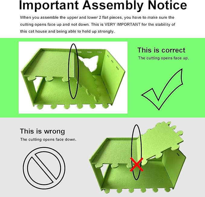 Cat House Cat Ear Design, Large Spacious Cozy Indoor Cat Bed Cave, Scratch Resistant Strong Thick Premium Felt Condo, Fun Hideaway for Multiple Cats, 21.5x13x11.6 inches (Bright Green)
