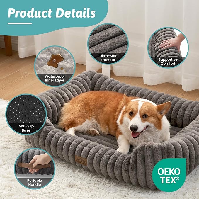 Orthopedic Dog Bed for Small Dogs & Medium Dogs - Washable Rectangle Pet Bed with Anti-Slip Bottom, Soft Calming Cat & Puppy Bed for Indoor Pets (30"x23"x7", Grey)