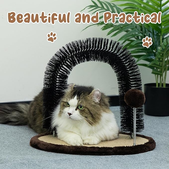 Hollypet Cat Hair Brush Toy with Sturdy Scratcher Pad, Arch Groomer Massager, Self Grooming Massaging for Indoor Kitten and Small Dog, Gray