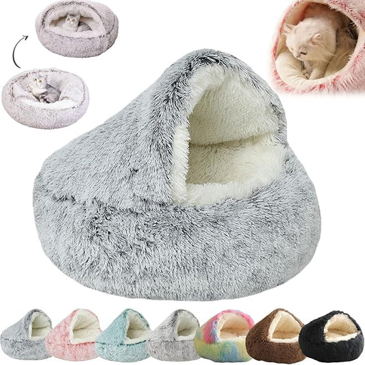 Lapcatz Nest Bed, Plush Pet Round Bed for Indoor Cats & Dogs - Anti-Slip, Washable, Fluffy (X-Large-31.5in, Grey)