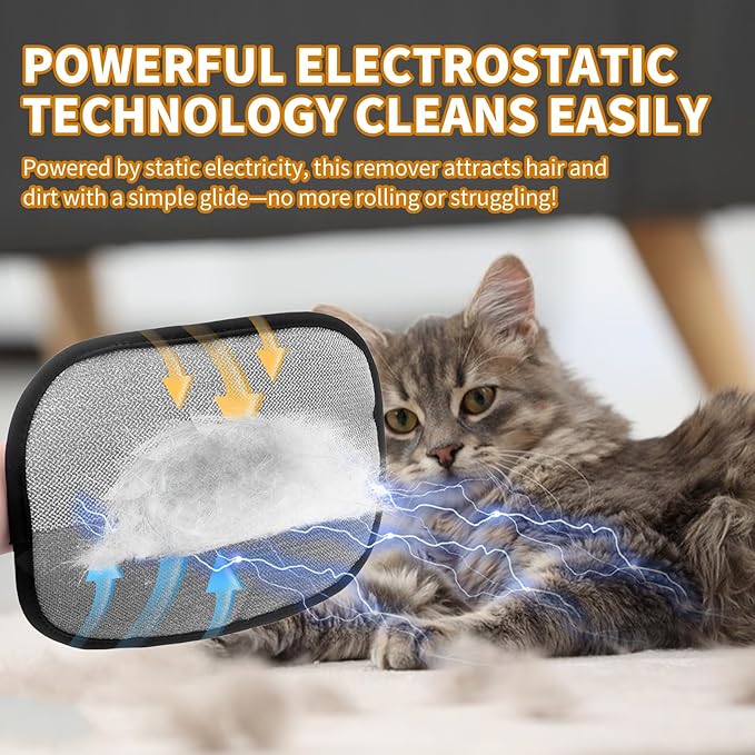 2PCS Electrostatic Pet Grooming Gloves, Reusable Hair Remover for Dog Cat Fur on Clothes Furniture Car Seat/Five Fingers/Black