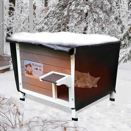 Rockever Outdoor Cat House, 100% Insulated Cat House for Outdoor Cats Weatherproof Feral cat House for All-Round Foam Layers Filling (Grey-with Cover, L)