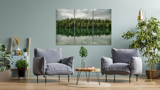 Nature Wall Art Prints - Ocean Forest Mountain Lake Canvas Landscapes - Small to Extra Large Living Room Bedroom Kitchen Bathroom Décor (Forest Reflection, 55L" x 83W"- 3 Panels)