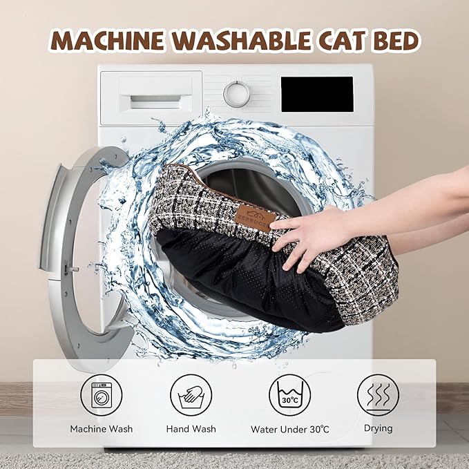 Tweed Rectangle Cat Dog Bed for Medium Small Pets Indoor Outdoor Machine Washable Sleeping Sofa Non-Slip Bottom Soft Puppy Bed Durable Orthopedic Calming Pet Cuddler (Small, Tweed)