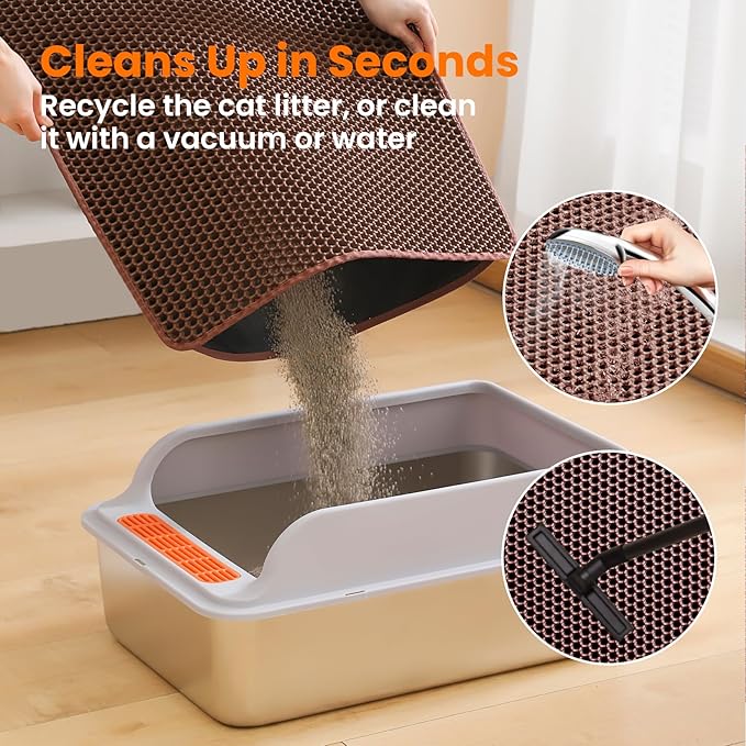 Extra Large Cat Litter Mat, 30x22 Inches Honeycomb Double Layer Cat Litter Trapping Mat, Non Slip Waterproof Urine Proof Large Kitty Litter Box Mat for Floor, Kitten Supplies, XL, Brown