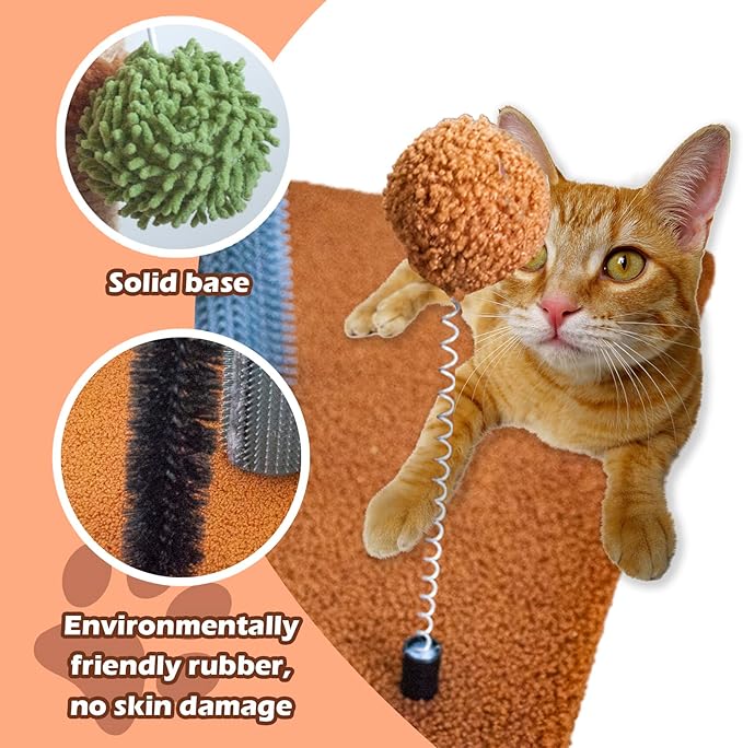 Cat Scratching Posts with Self Groomer,29.5 Inch Tall Cat Scratcher Post Sisal Heavy Duty Kitty Scratch Tree and Hanging Balls Cute Kitten Palm Tree with Arch Grooming Brush for Kitties