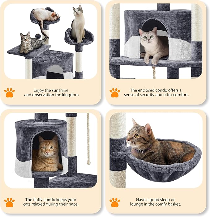 Yaheetech 79in Multi-Level Cat Trees Indoor Cat Tower with Sisal-Covered Scratching Posts, Plush Perches and Condo for Kittens, Cats and Pets - Dark Gray and White