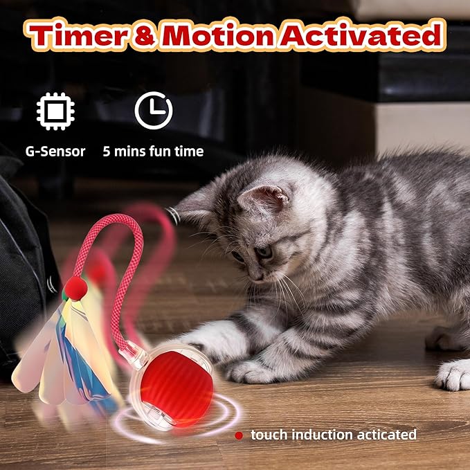 Interactive Cat Toys Ball - 2025 New Gen with Smart Obstacle Avoidance,Auto Wake-Up & 3-Speed Adjustable,Includes 2 Speedy Tail 2.0 Ropes, Ideal Kitten Toys for Bored Indoor Cats (Green)