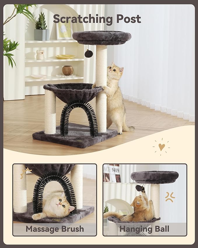 HOOPET Cat Tree Tower for Indoor Cats, 27.8 Inches Multi-Level Cat Tree with Scratching Posts Plush Basket & Perch for Play Rest, Cat Activity Tree with Dangling Ball for Kittens/Small Cats