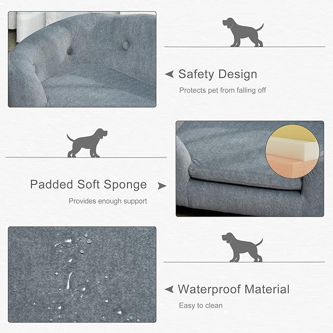 PawHut Dog Sofa, Pet Bed for Mini Dogs, Cat Dog Couch with Washable and Removable Cushion, Waterproof Cover, Gray