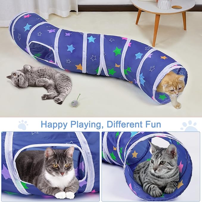 Glittme Cat Tunnel, Cat Tunnels for Indoor Cats, S-Shape Cats Cave with Cat Toys, Foldable Cat Tubes and Tunnels for Cats, Rabbit, Puppy, Guinea Pig