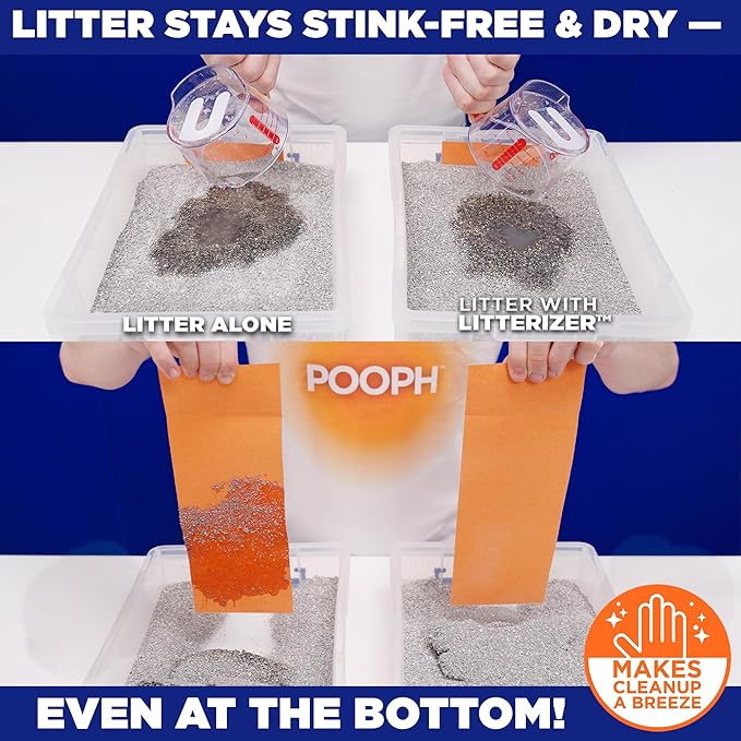 POOPH® LITTERIZER® – 16oz Bottle – Absorbs 46x Weight in Wetness & Odor – Keeps Litter Dry, Reduces Mess, Reduce Litter Costs AND Get a STINK-FREELitter Box – WITHOUT Fragrances or Harsh Chemicals