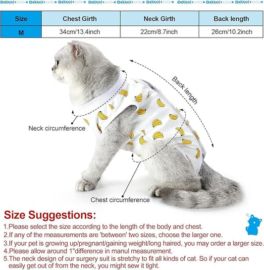 4 Pieces Cat Recovery Suits Body Wraps Breathable Kittens Recovery Clothes for Cats Small Dogs Abdominal Weaning(Banana, Football, Strawberry, Donut,M)