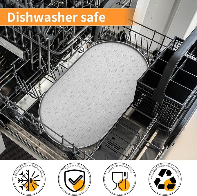 KPWACD Dog Food Mat Anti-Slip Bowl Mats for Food and Water, High-Lips Waterproof Pet Placemat Prevent Messy Spills to Floor, Silicone Puppy Feeding Trays for Large Medium Small Dogs Cats