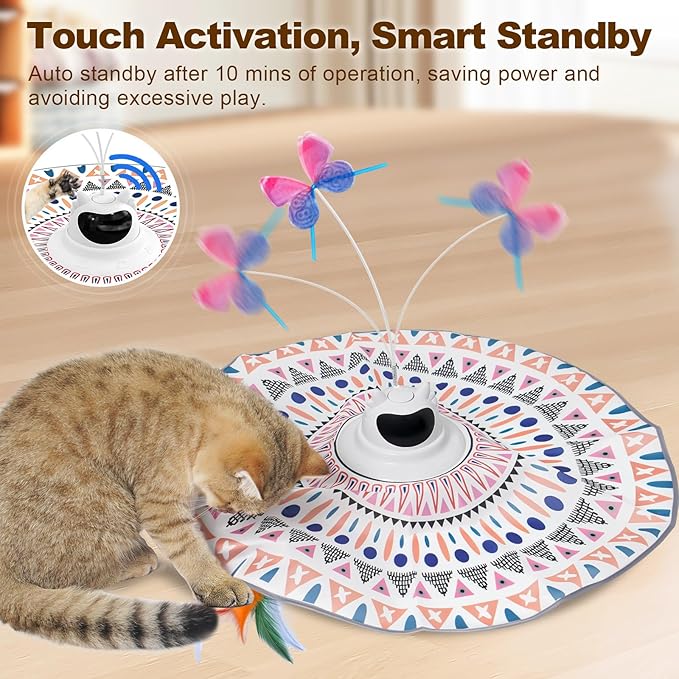 Cat Toys Interactive 2-in-1 Rechargeable Unpredicatable Moving Feather Cat Wand Teaser Hide and Seek, Spinning Butterfly, Kitten Toys for Indoor Cats Exercise