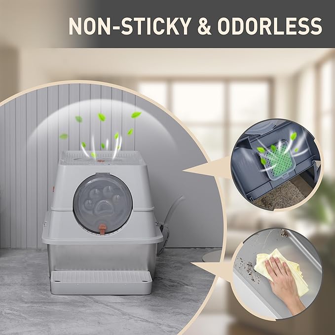 ITYLIFE CITYLIFE Stainless Steel Litter Box with Lid XL Large Enclosed Metal Box Anti-Leakagecat Litter Container Stainless Steel Includes Scoop, Odor Control Easy Cleaning, Light Grey