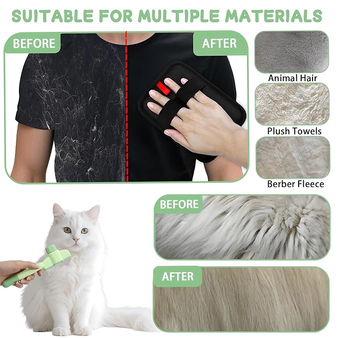1 PCS Pet Hair Removal Glove w/ 2PCS Pet Combs,Electrostatic Gloves for Cats&Dogs Flea Comb,Dog Comb,Cat Comb,Brush for Shedding,Reusable Animal Fur Removal Tool for Couch,Furniture,Carpet,Curtain