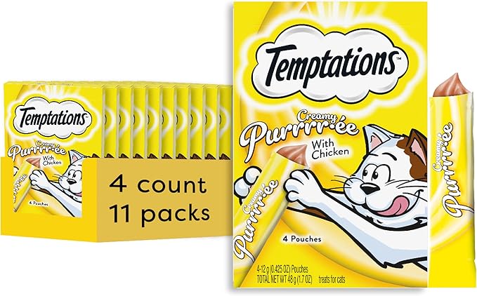 Temptations Creamy Puree Squeezable Lickable Wet Cat Treats with Chicken, 0.42 oz. Tubes, 4 Count, Pack of 11 (44 Total)