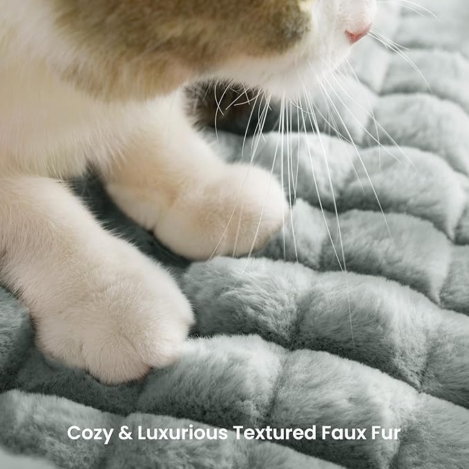 Cute Small Dog Couch Bed – Supportive & Fluffy Pet Sofa with Faux Rabbit Fur Washable Cover in 3D Diamond Pattern, 30" Grey