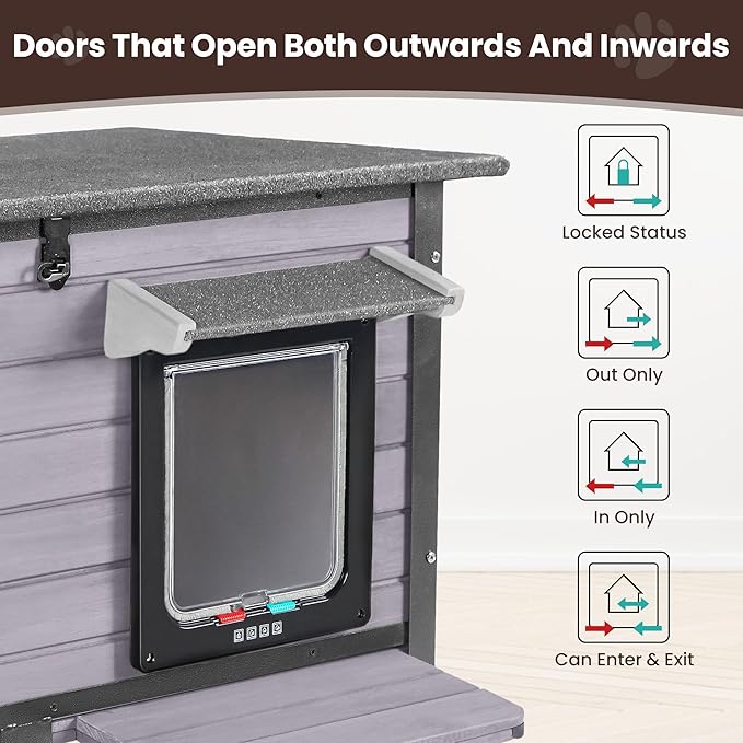 Outdoor Cat House,cat Houses for Outdoor Cats Rainproof All Round Metal Frame Wooden Condos, Indoor and Outdoor Use for Rabbit,Small Animal Feral Cat Shelter