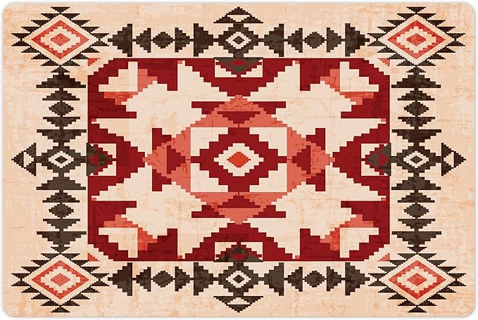 Lunarable Tribal Pet Mat for Food and Water, Original National Heritage Maya Pyramids Local Region Esoteric Myth Motive, Non-Slip Rubber Mat for Dogs and Cats, 18" X 12", Maroon
