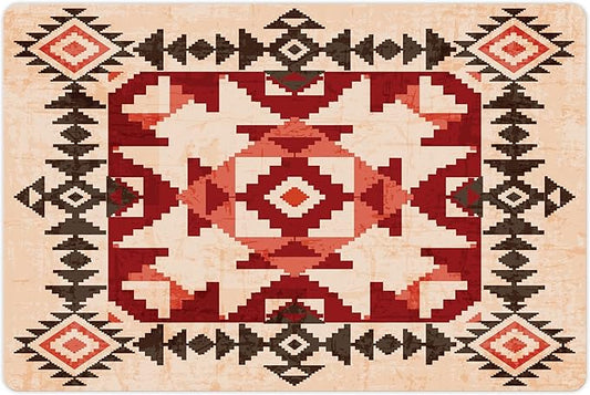 Lunarable Tribal Pet Mat for Food and Water, Original National Heritage Maya Pyramids Local Region Esoteric Myth Motive, Non-Slip Rubber Mat for Dogs and Cats, 18" X 12", Maroon