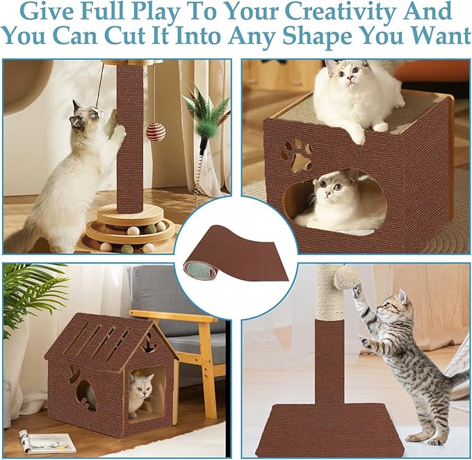 78.7"x15.8" Cat Scratching Mat - Trimmable Self Adhesive DIY Climbing Cat Scratcher Pad for Cat Tree Shelves and Post Cat Scratch Furniture Protector