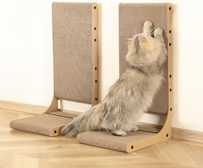 2-Pack Cat Scratching Board, 25.6'' Tall Cardboard L Shape Vertical Cat Scratchers for Indoor Cats, Cat Scratching Post for Wall and Couch, Large