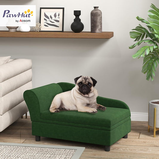 PawHut Luxury Fancy Dog Couch with Hidden Storage, Small Dog Sofa Bed with 2" Soft Foam, Modern Pet Furniture for Puppies & Little Breeds, Green