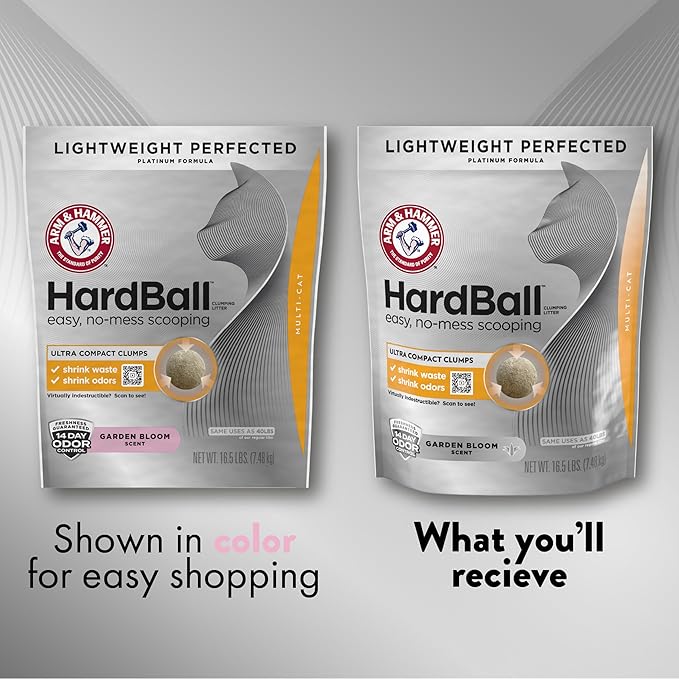 ARM & HAMMER Hardball Lightweight Platinum Multi-Cat Clumping Cat Litter Odor Control, Easy No-Mess Scooping, Garden Bloom Scent, 16.5 Lbs.