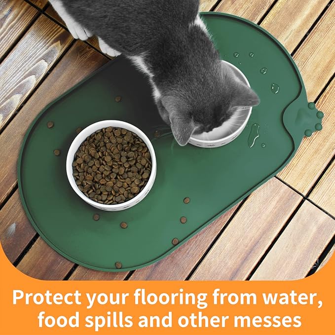 KPWACD Pet Placemat for Dog and Cat, Waterproof Silicone Dogs Feeding Bowl Mat Prevent Food and Water Overflow, High-Lips Puppy Dish Mats Suitable for Small Medium Big Pets, Hunter Green, 24" * 16"