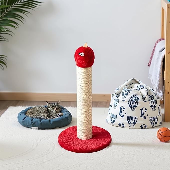 Cat Scratching Post, 22-Inch Tall Sisal Scratcher, Heavy-Duty Cat Climbing Stand for Indoor, Kittens & Large Cats, Red